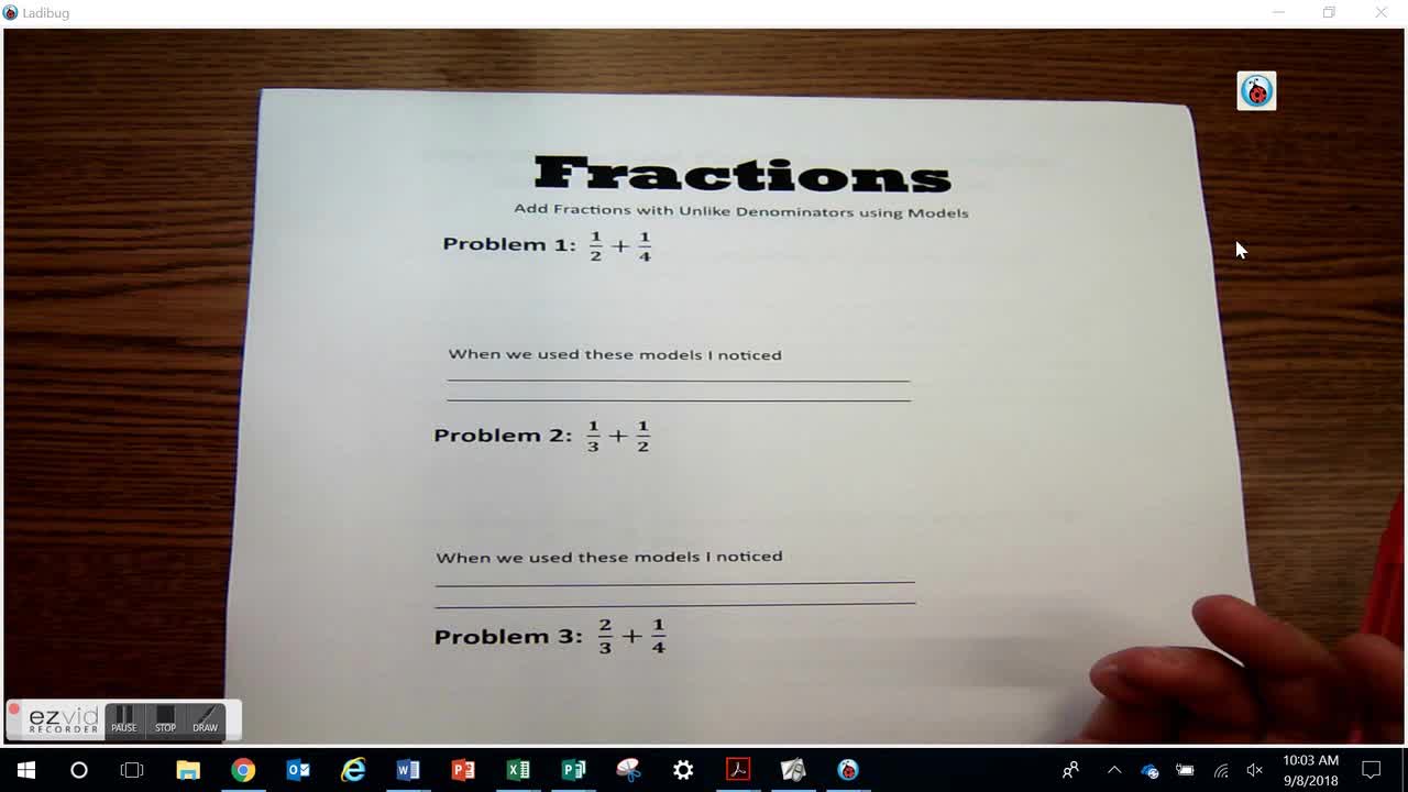 Add Fractions with Unlike Denominators using Models Day 32 