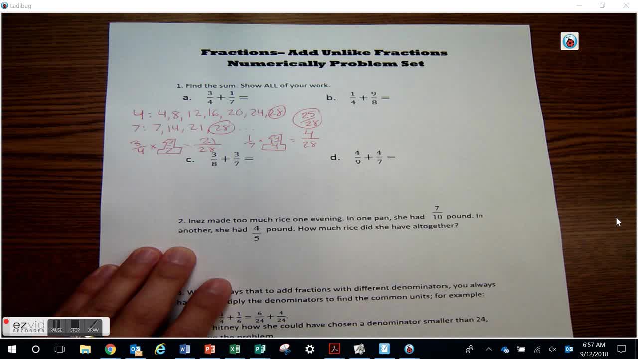 Add Fractions with Unlike Denominators Numerically: Problem Set Day 33 