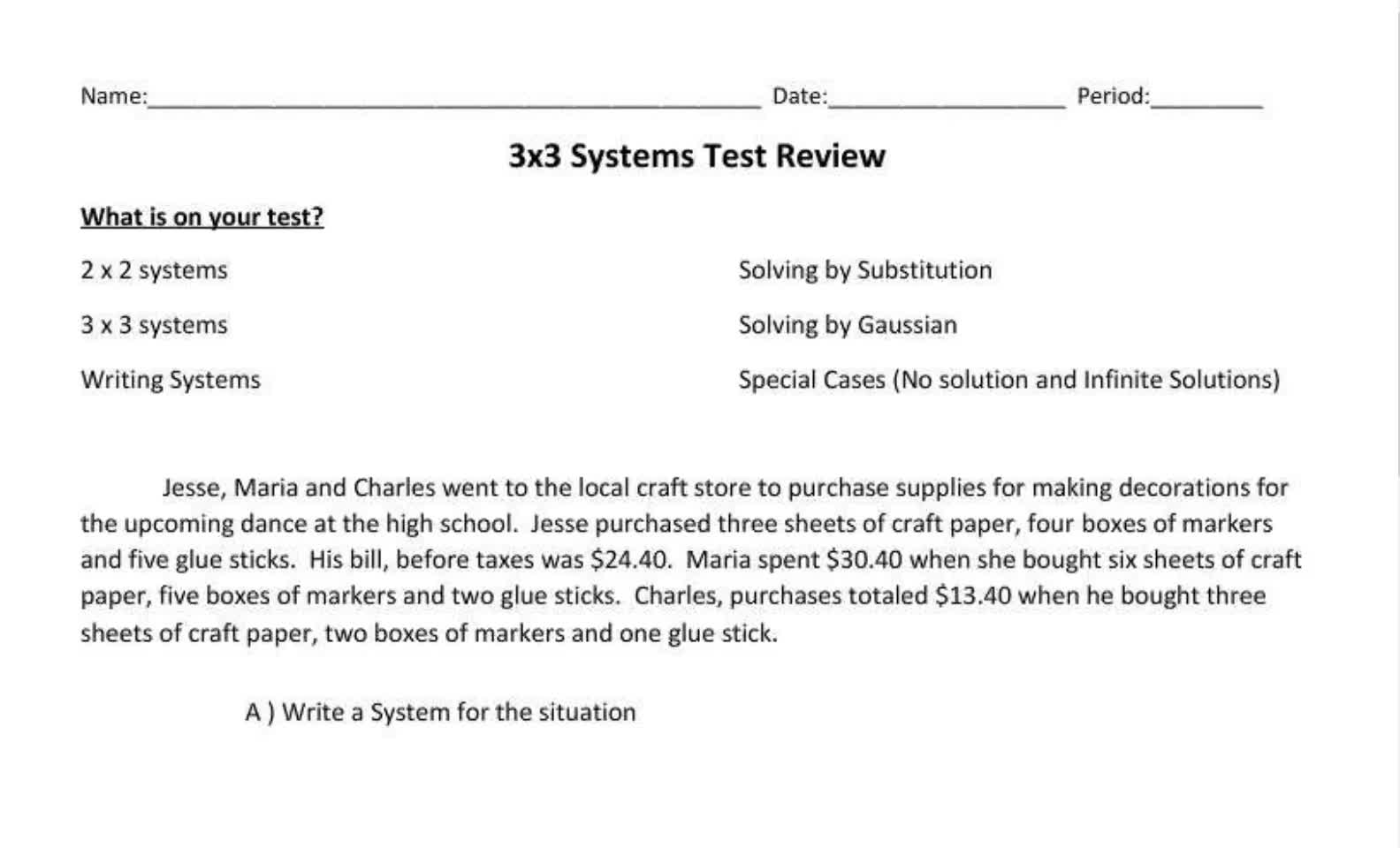 3 x 3 Systems Test Review