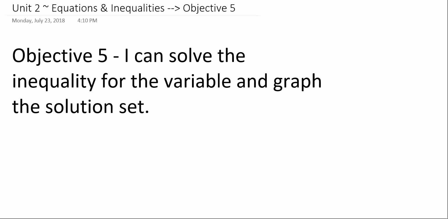 Algebra 1A ~ Unit 2 ~ Objective 5 (Solving & Graphing Inequalities)