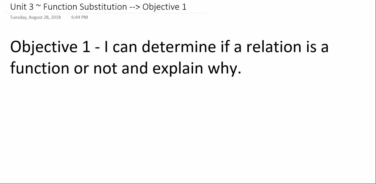 Algebra 1A ~ Unit 3 ~ Objective 1 (Function or Not)