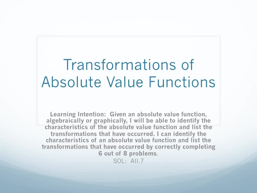 Transformations of Absolute Value Functions