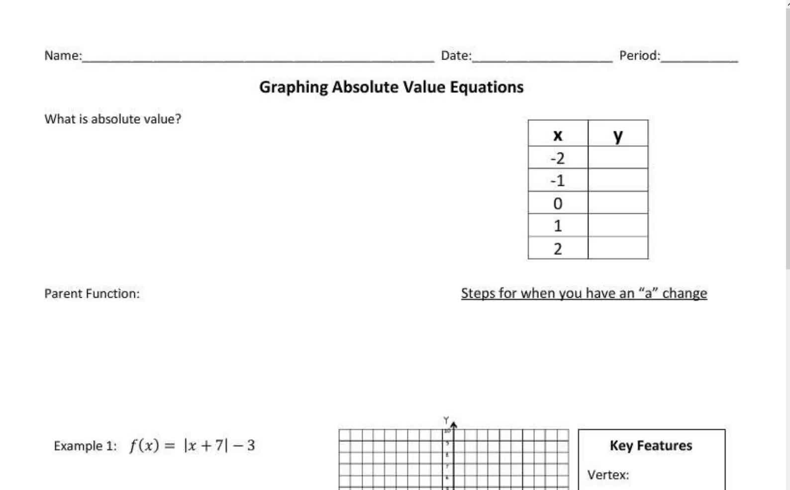 Graphing Absolute Value Equations Seniors