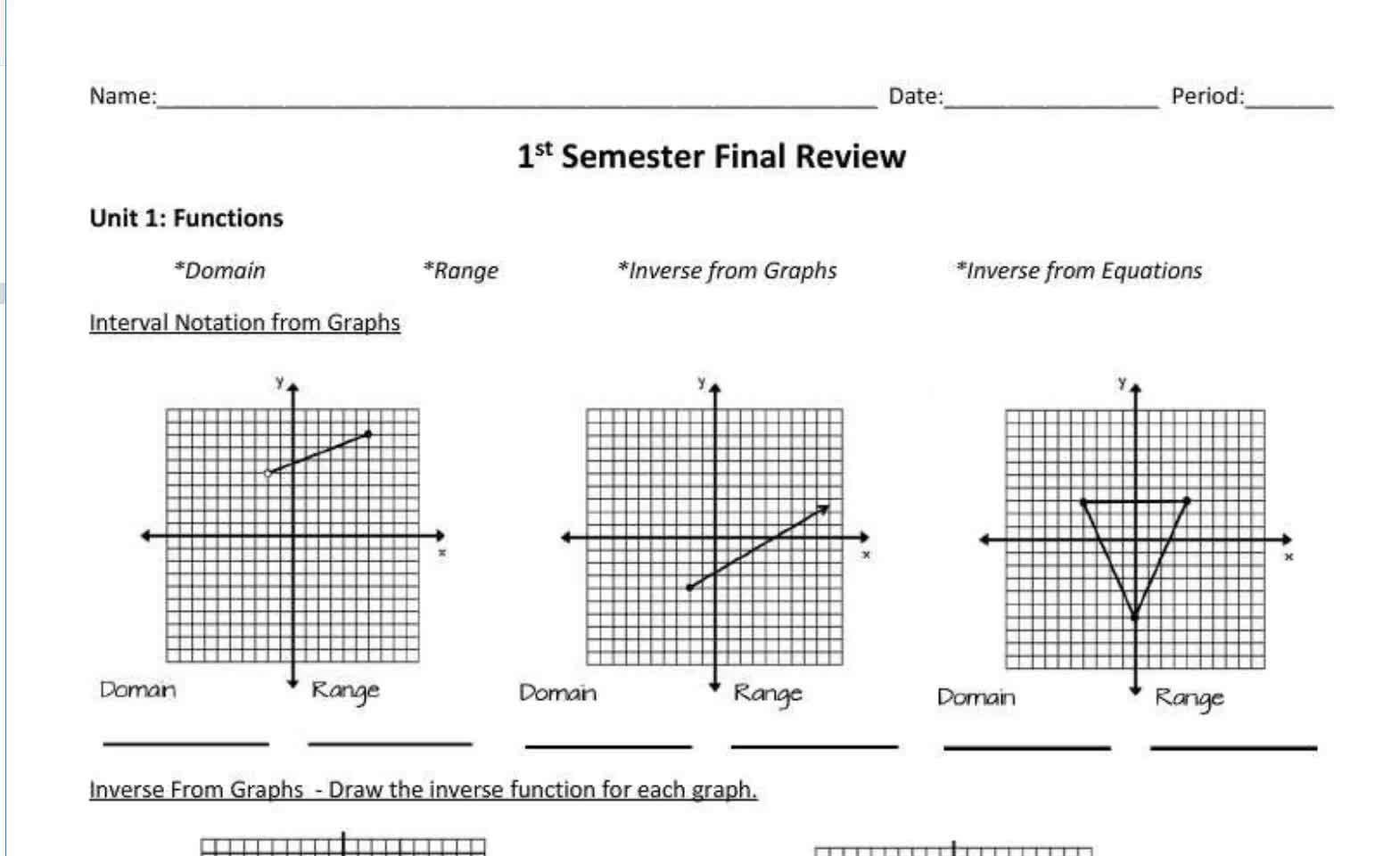 Seniors Fall Semester Final Review