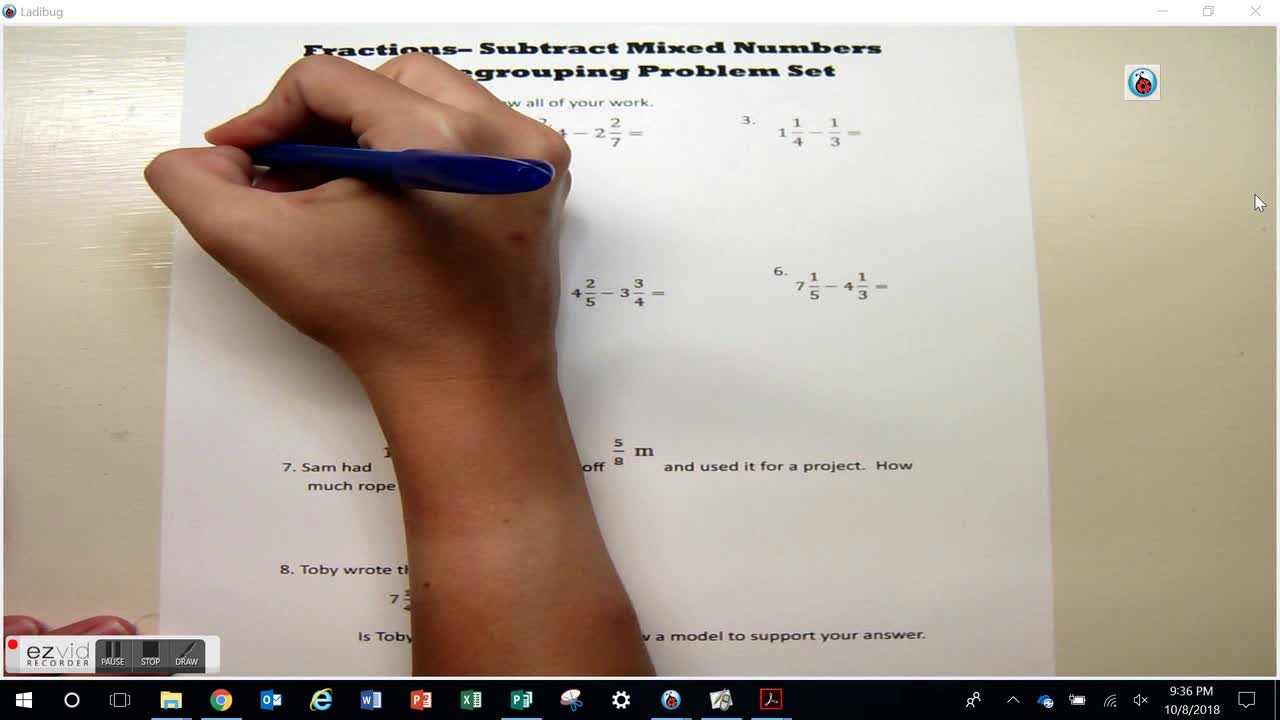 Subtract Mixed Numbers with Regrouping: Problem Set day 38