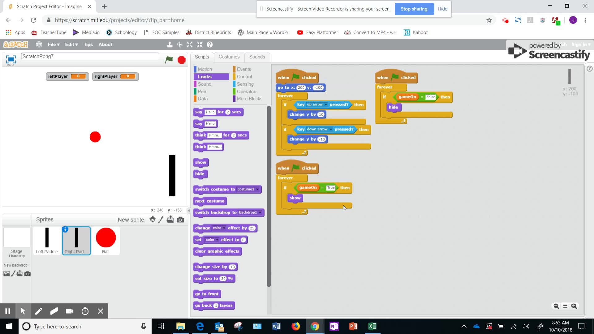 ScratchPong - More Variables, Turn On/Off