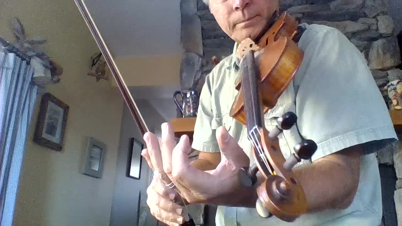 holding the neck of the fiddle