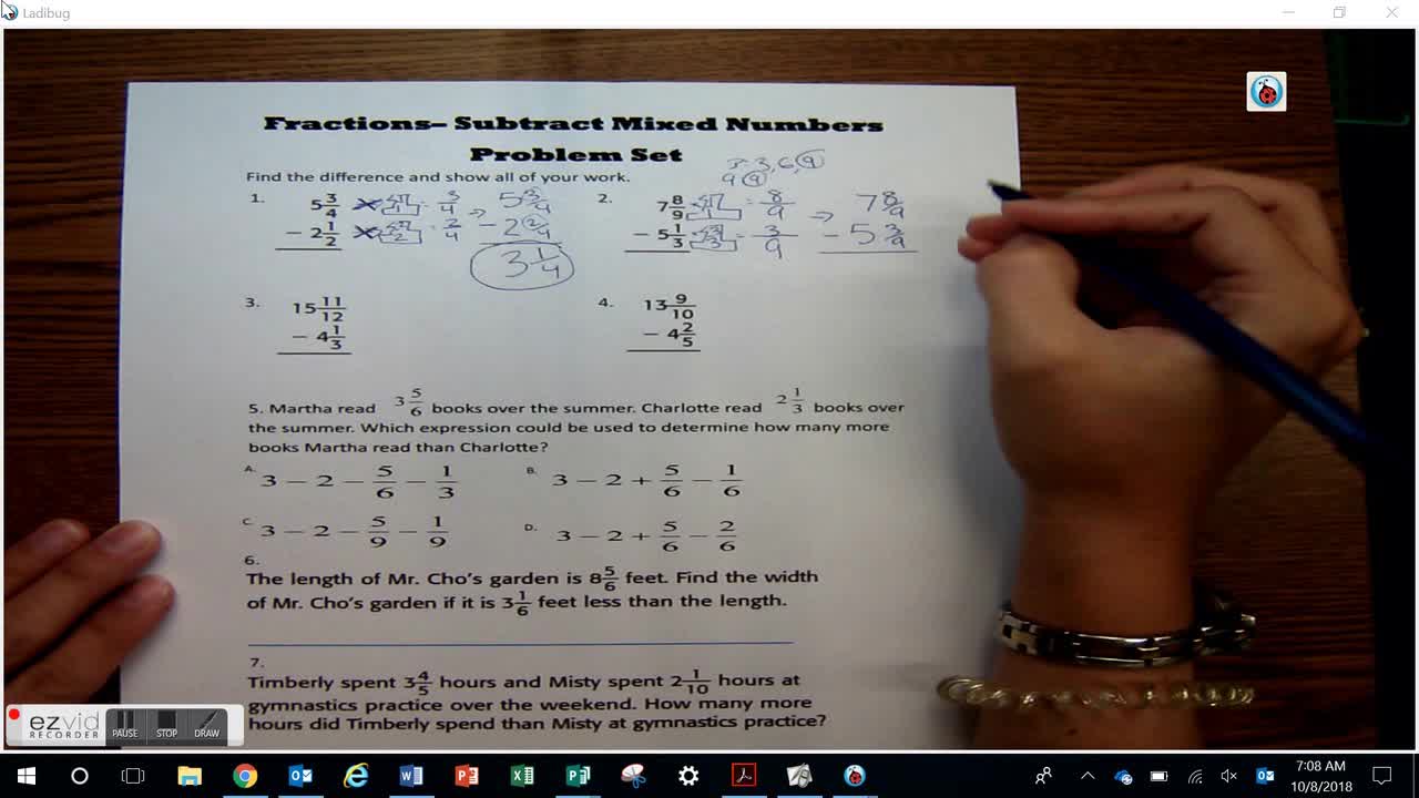 Subtract Mixed Numbers: Problem Set Day 37