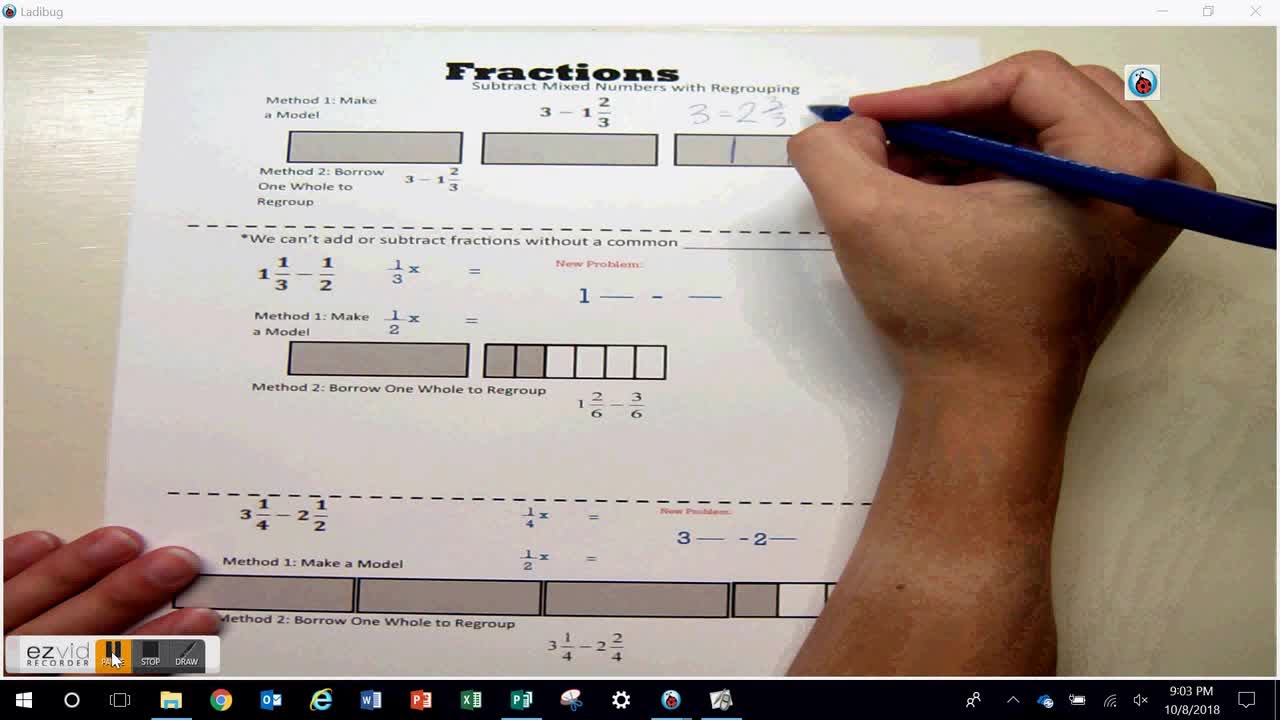 Subtract Mixed Numbers with Regrouping Day 38