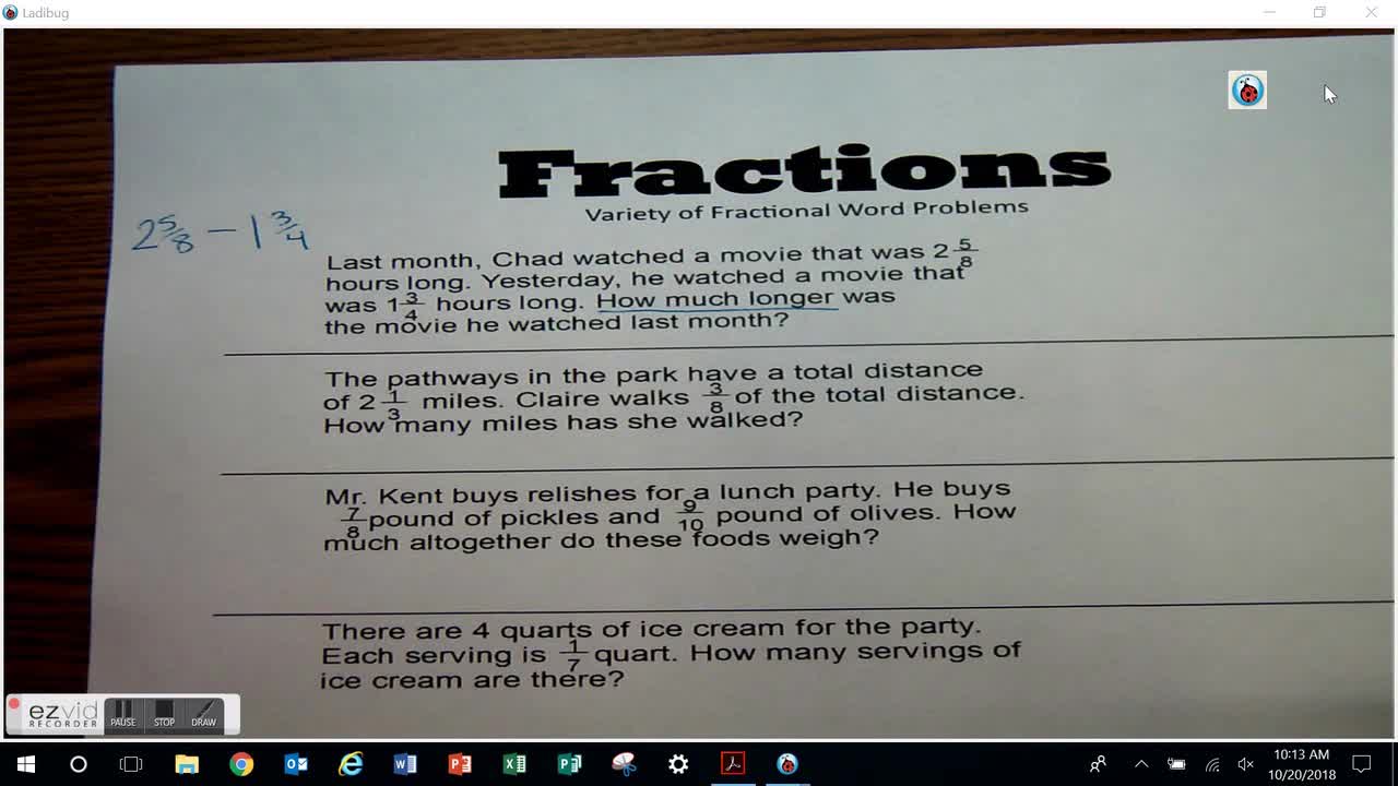 Variety of Fractional Word Problems Day 41