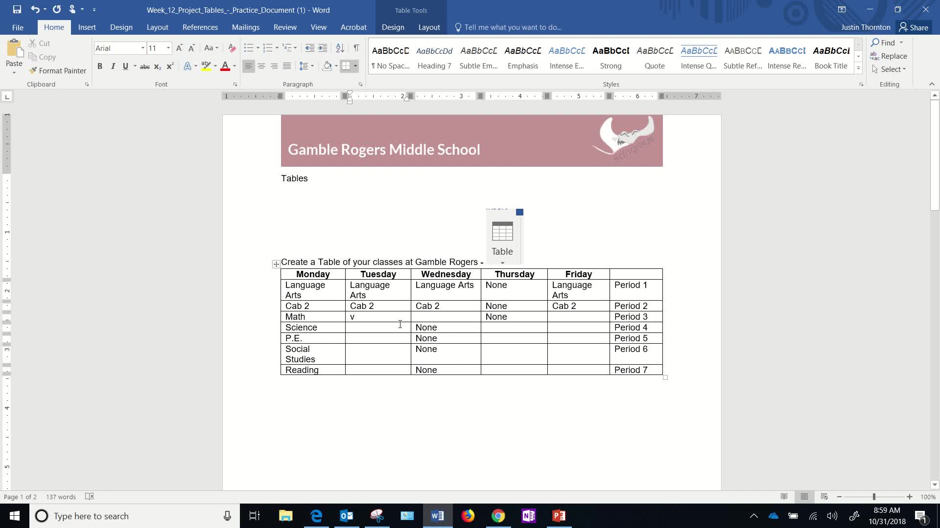 Week 12 Project Tables