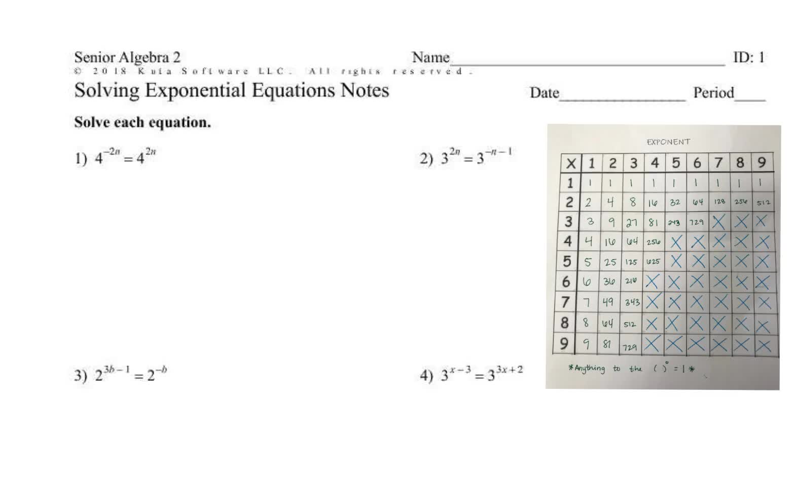 Senior Solving Exponential Equations