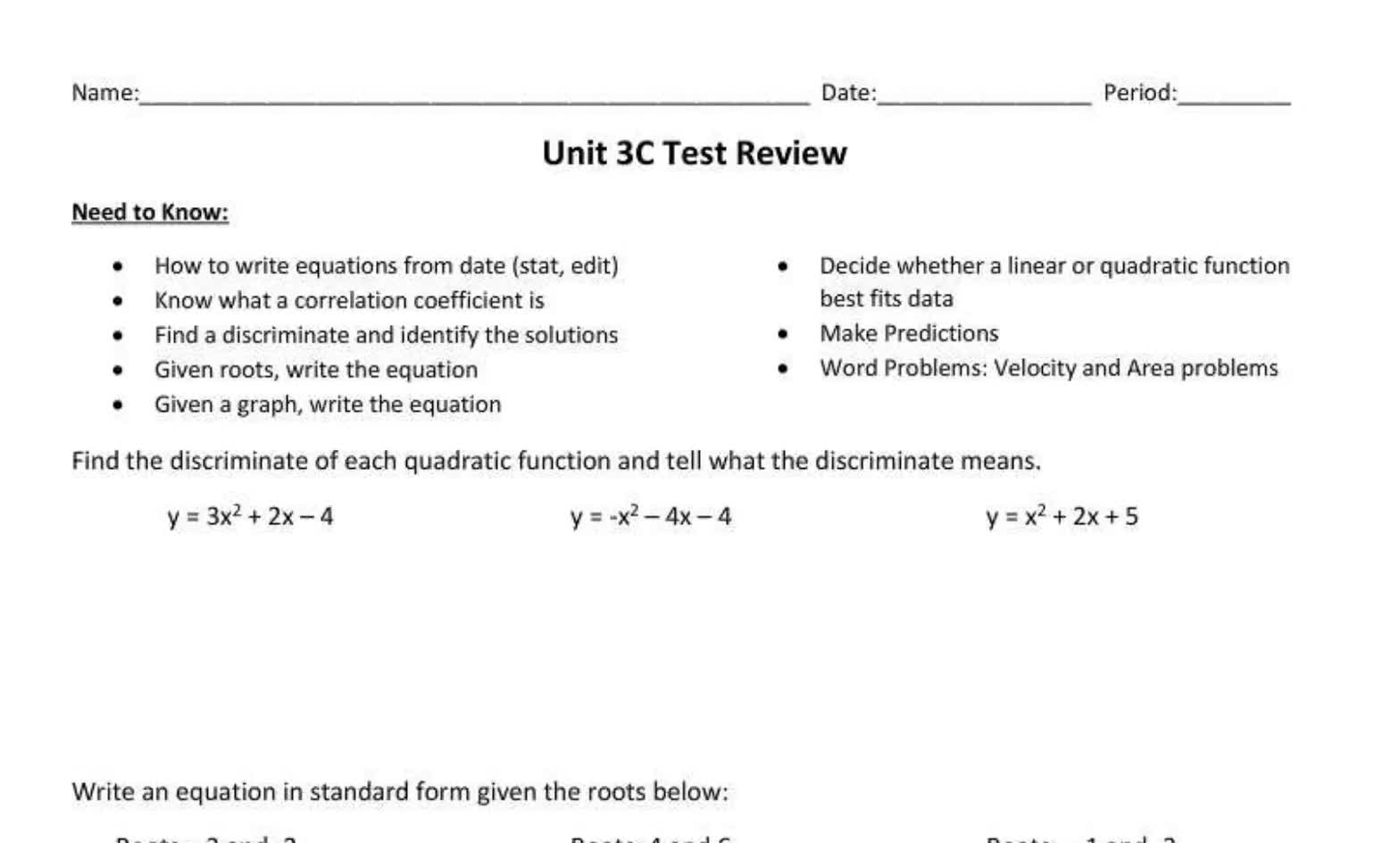 Unit 3C Test Review