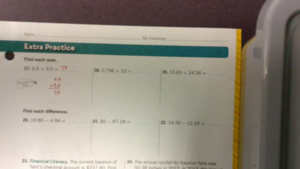 Adding Decimals HW check pg 183-184