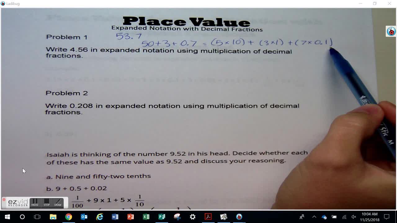 Expanded Notation with Decimal Fractions Day 46