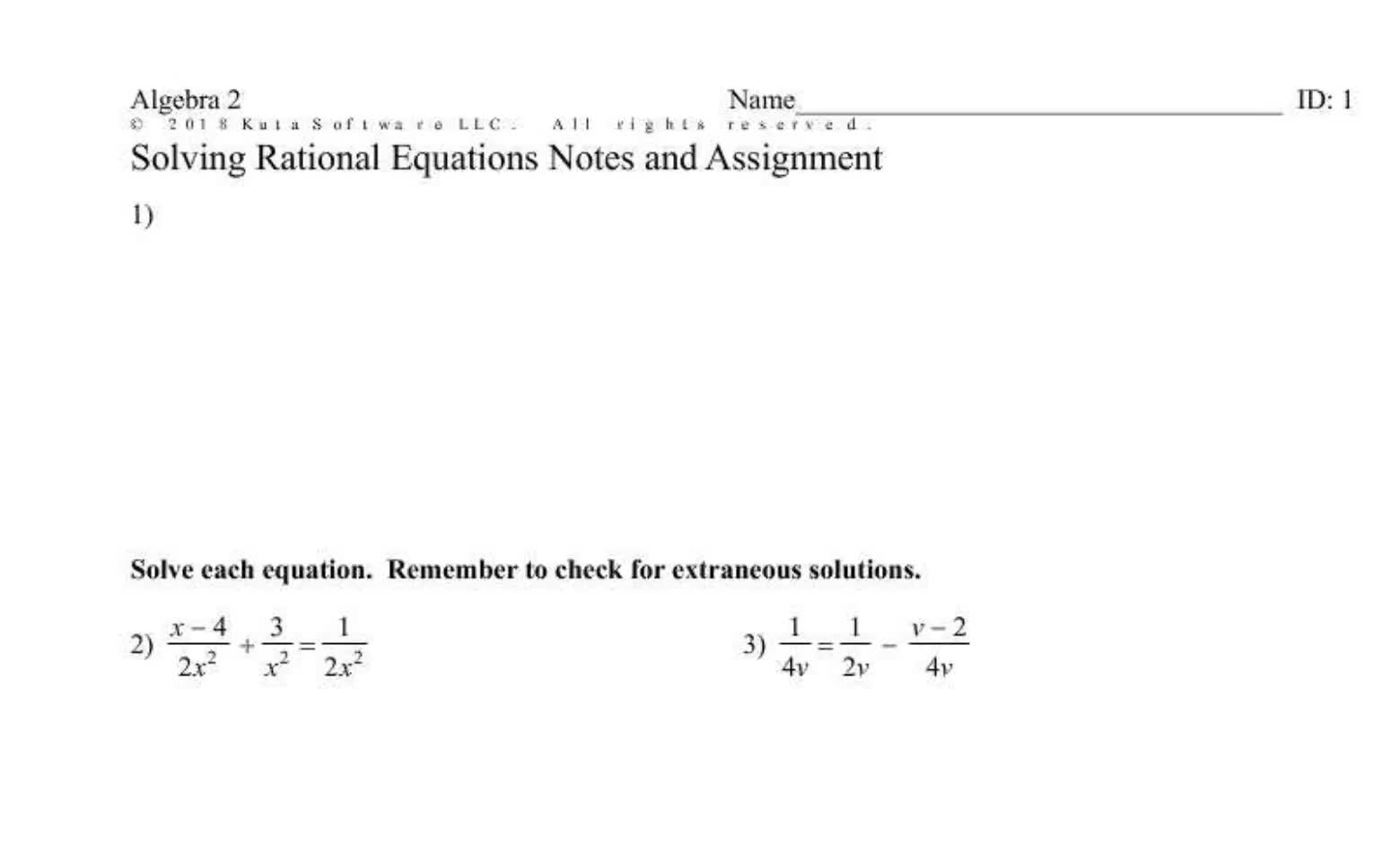 Solving Rational Equations Notes (Senior)