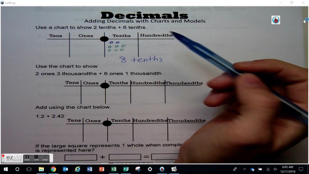 Adding Decimals with Charts and Models Day 59