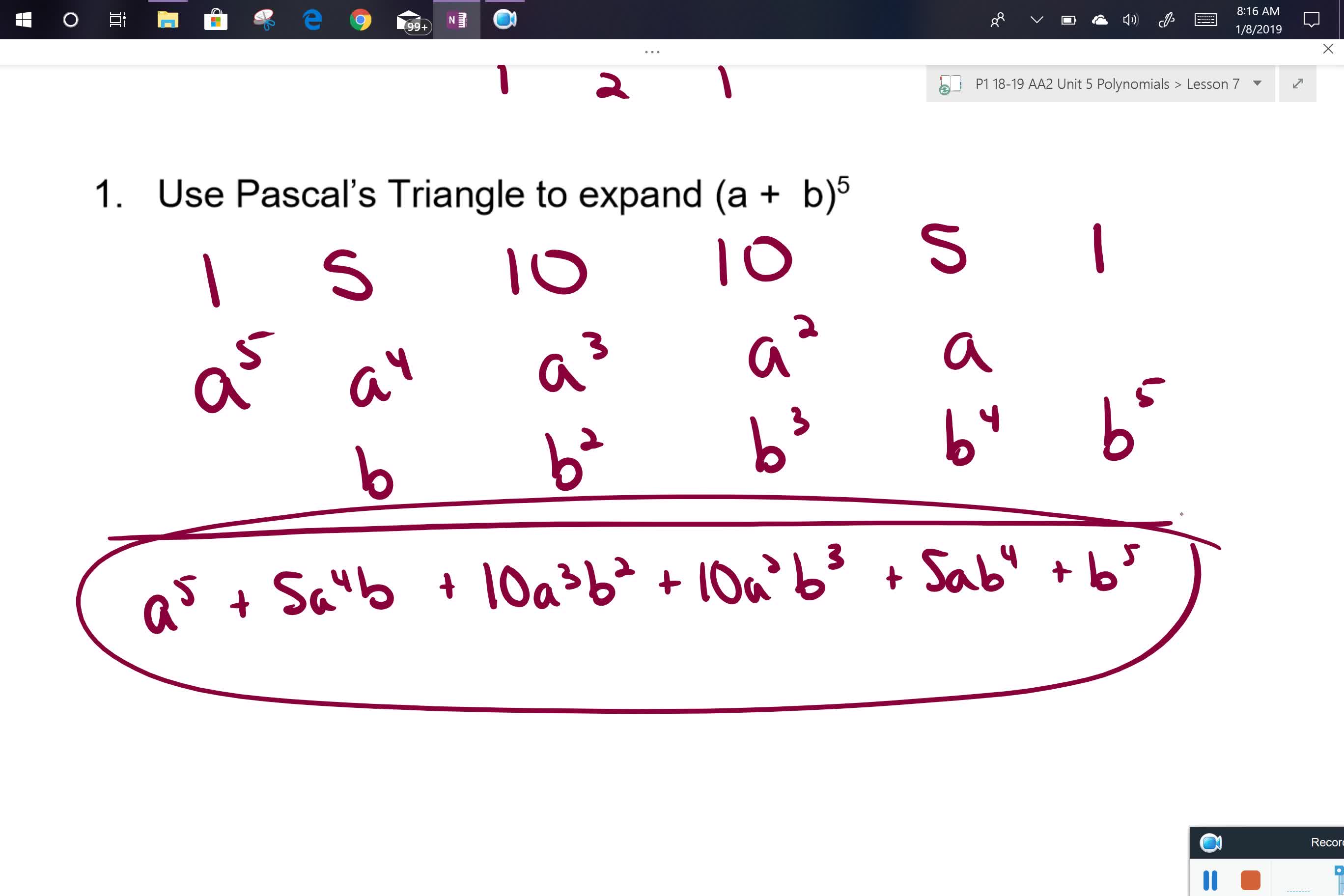 AA2 U5L7 Pascals Triangle Notes