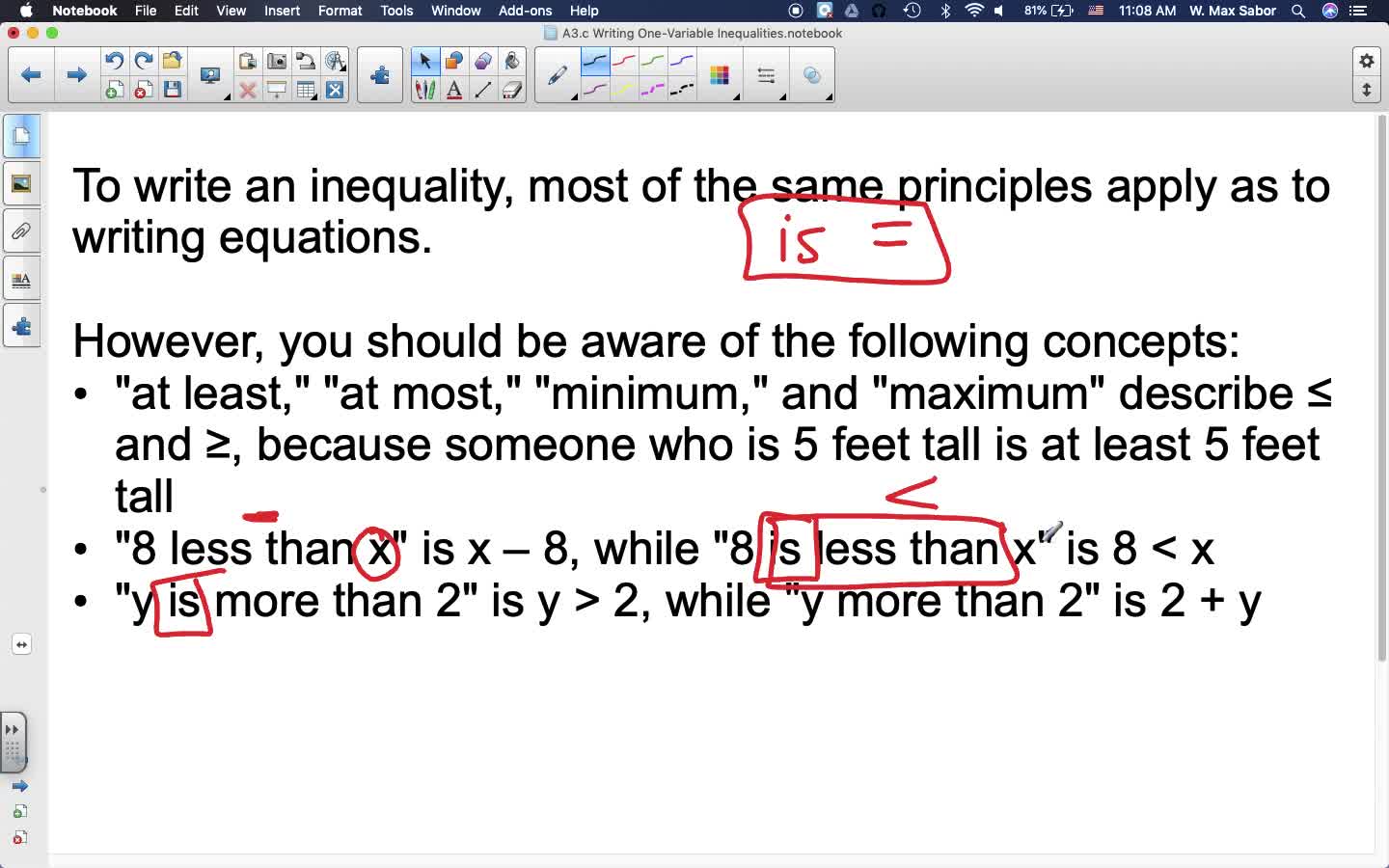 A3.c Writing One-Variable Inequalities