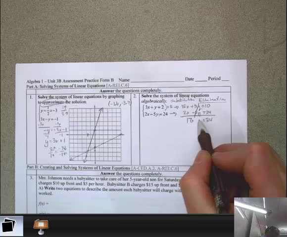 Algebra 1 Unit 3B Assessment Practice Form B explained