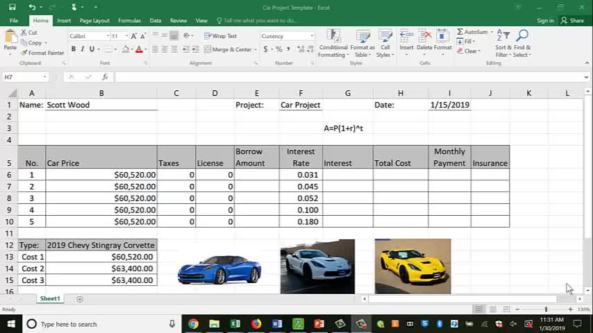 Car Project Formulas