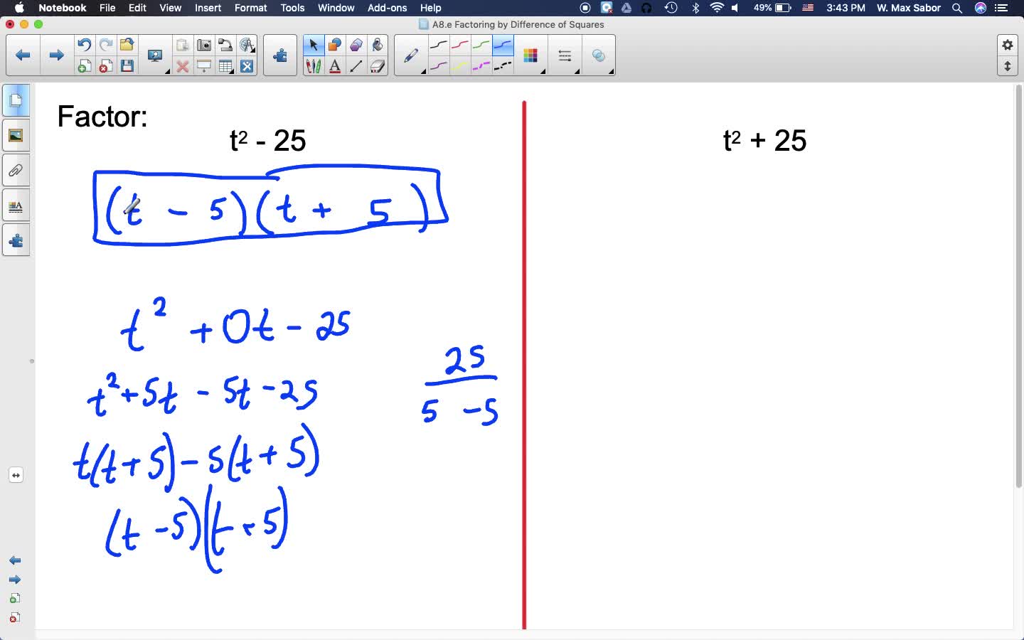 A8.e Factoring by Difference of Squares