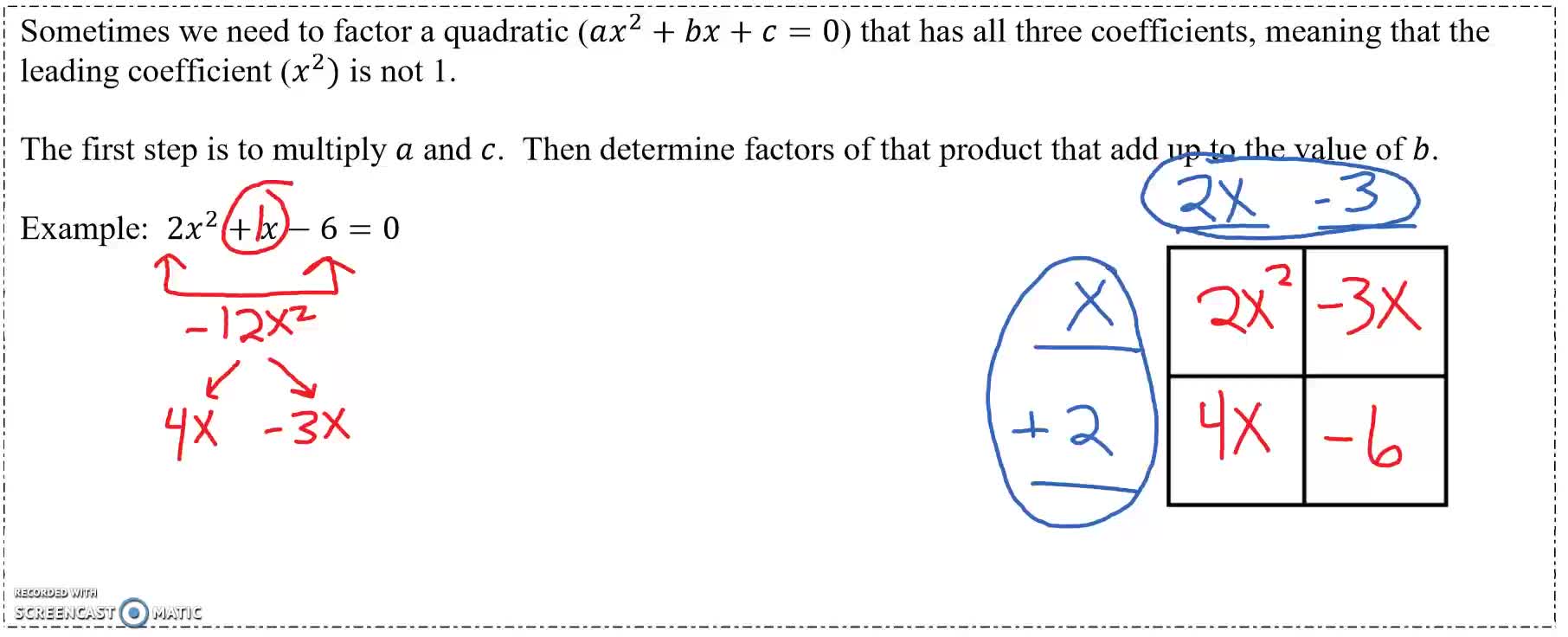 Factoring with the Box Method Example