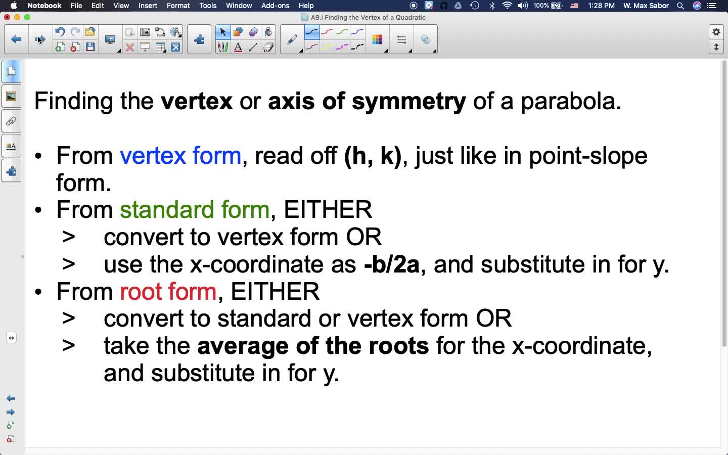 A9.i Finding the Vertex of a Quadratic