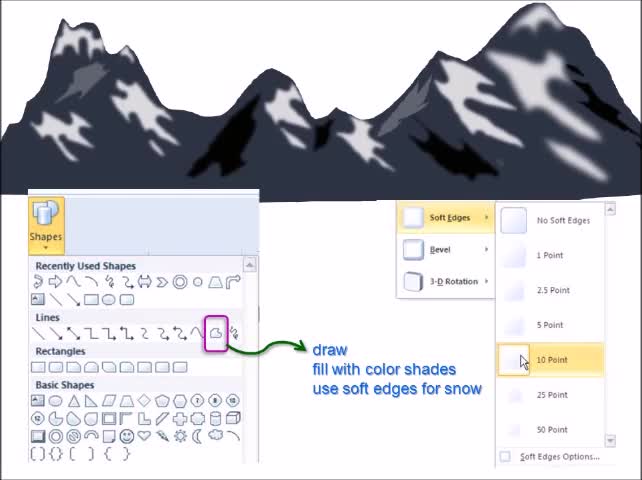 Create Mountains With Snow Using PowerPoint | Drawings and Design Ideas |
