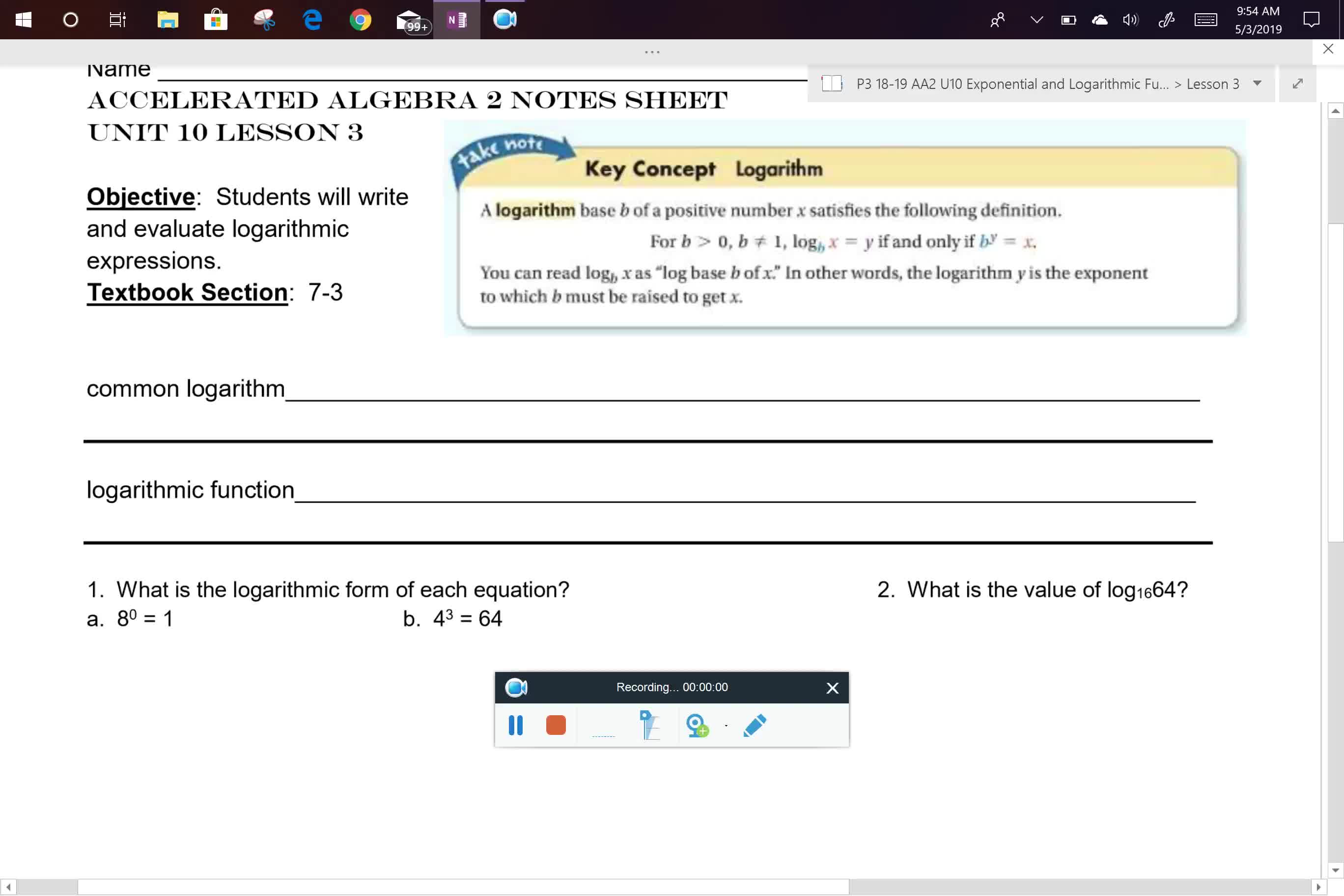 AA2 U10L3 Class Notes problems 1 and 2