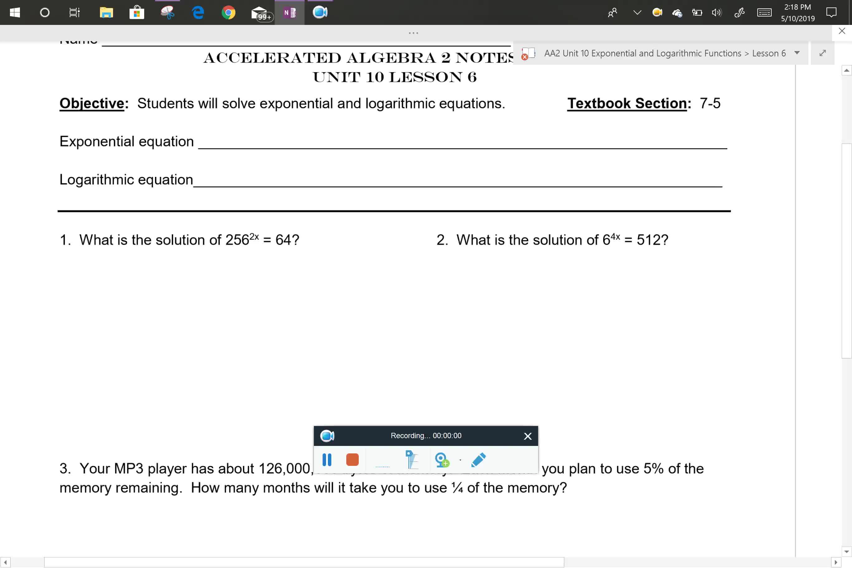 AA2 U10L6 problems 1 and 2