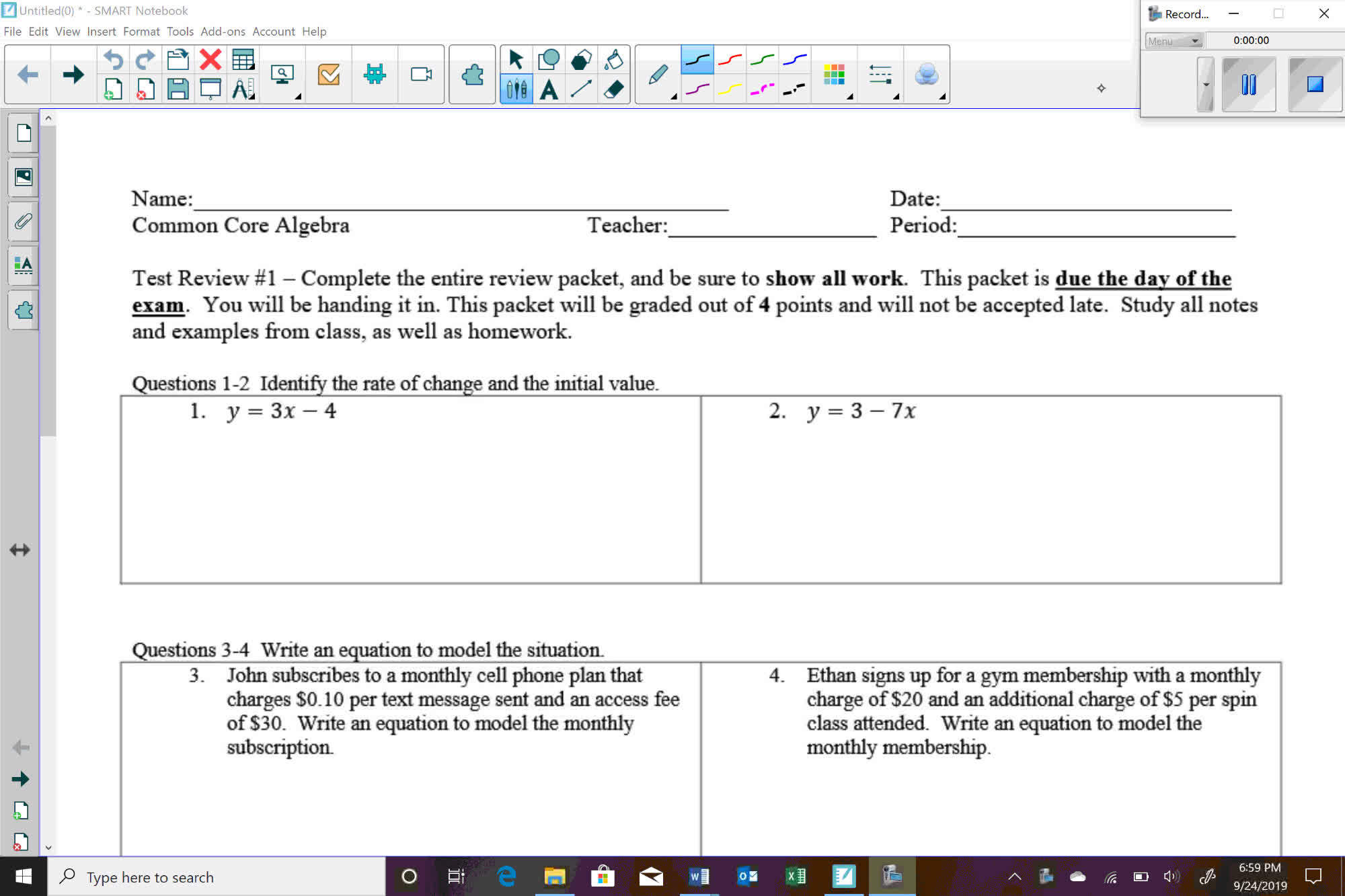 Algebra I Test #1 Review