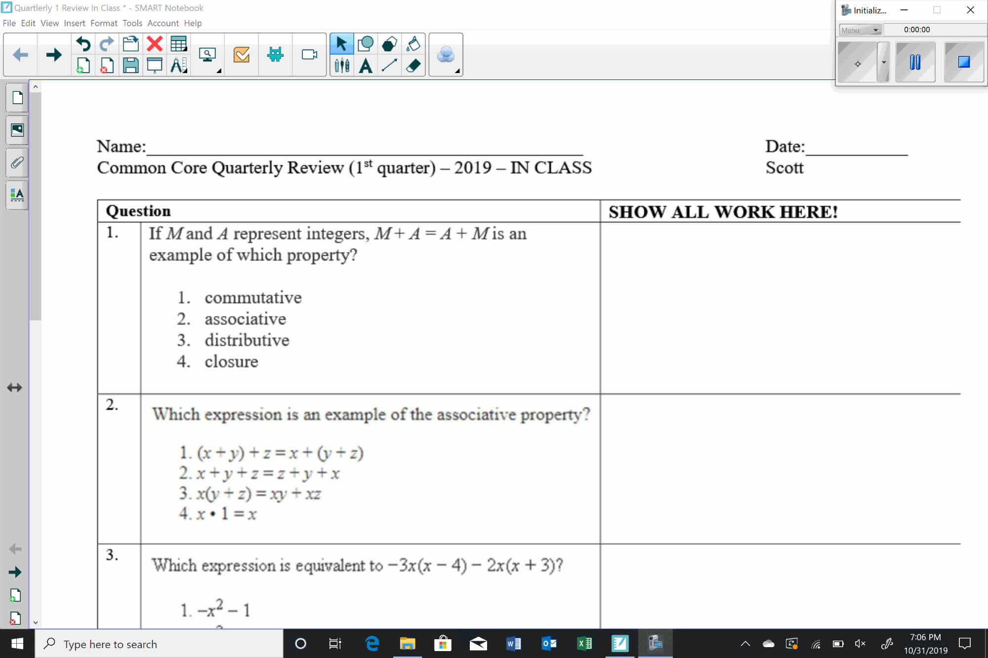Algebra I Quarterly 1 Review (White Packet)