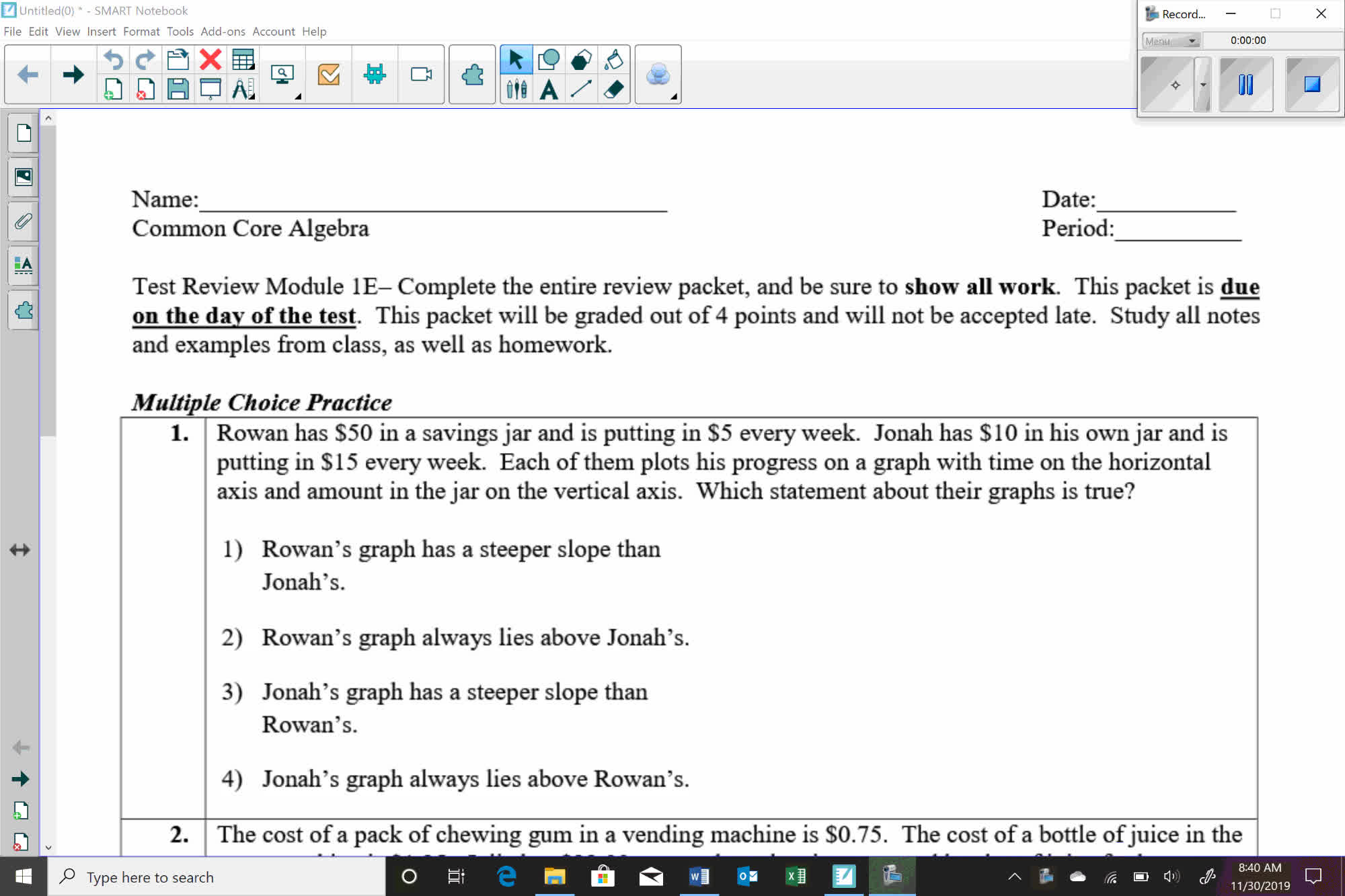 Algebra I Module 1E Test Review