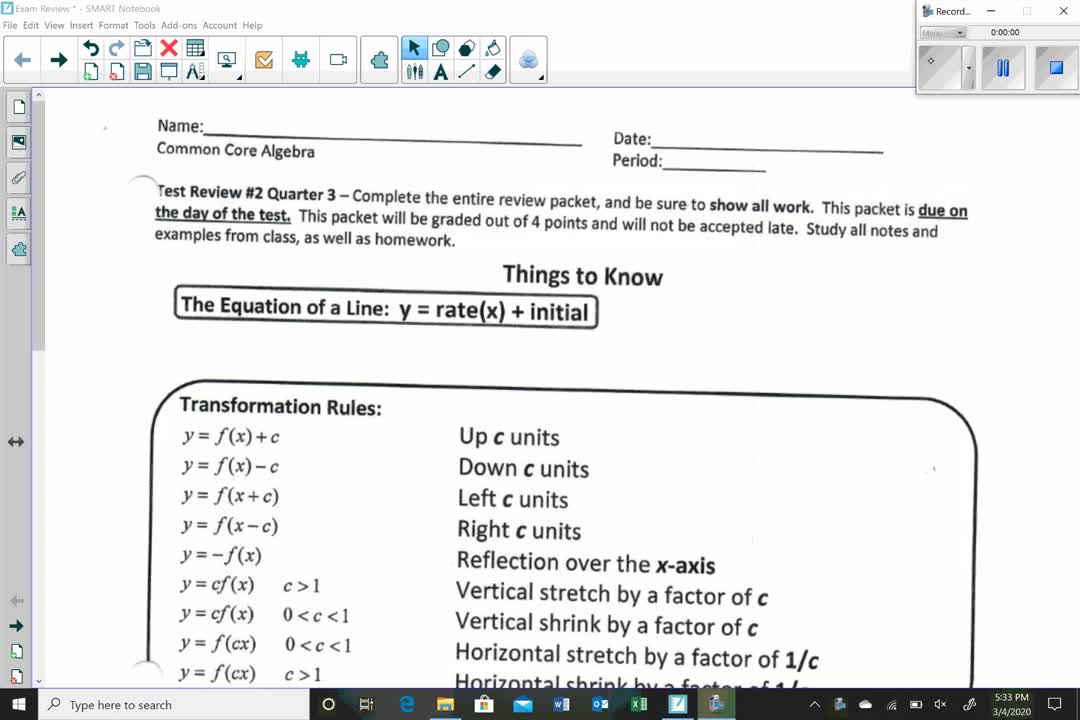 Algebra I Module 3D Exam Review