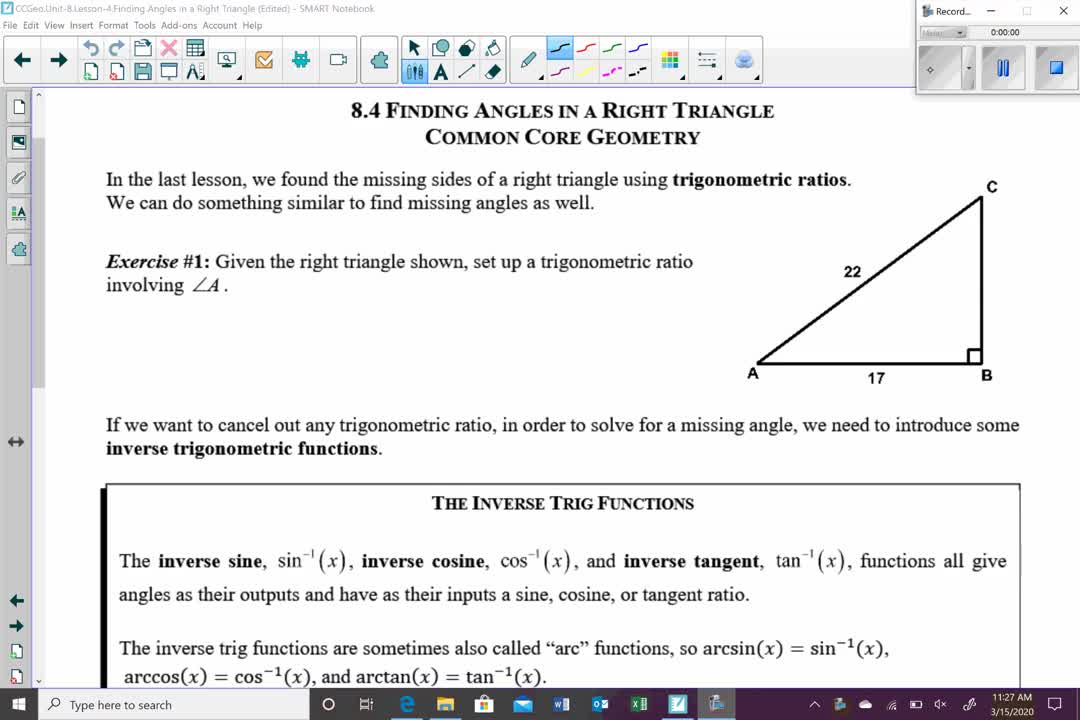 Geometry Unit 8 Lesson 4 - Using Trig to Solve for Angles