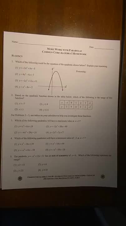 Algebra 1 Unit 8 Lesson 2 