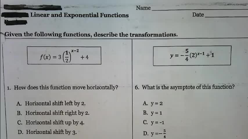 Exponentials Transformation Day 2