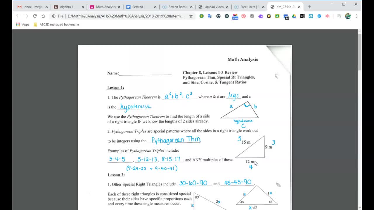 MA Ch 8 Les 1-3 Review Fill Ins