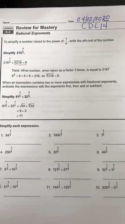 CDL Day 14 Rational Exponents