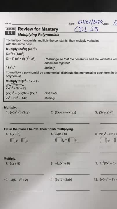 CDL Day 23 Multiplying Polynomials