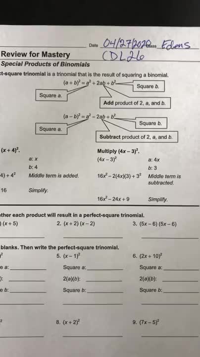 CDL Day 26 Special Products of Binomials