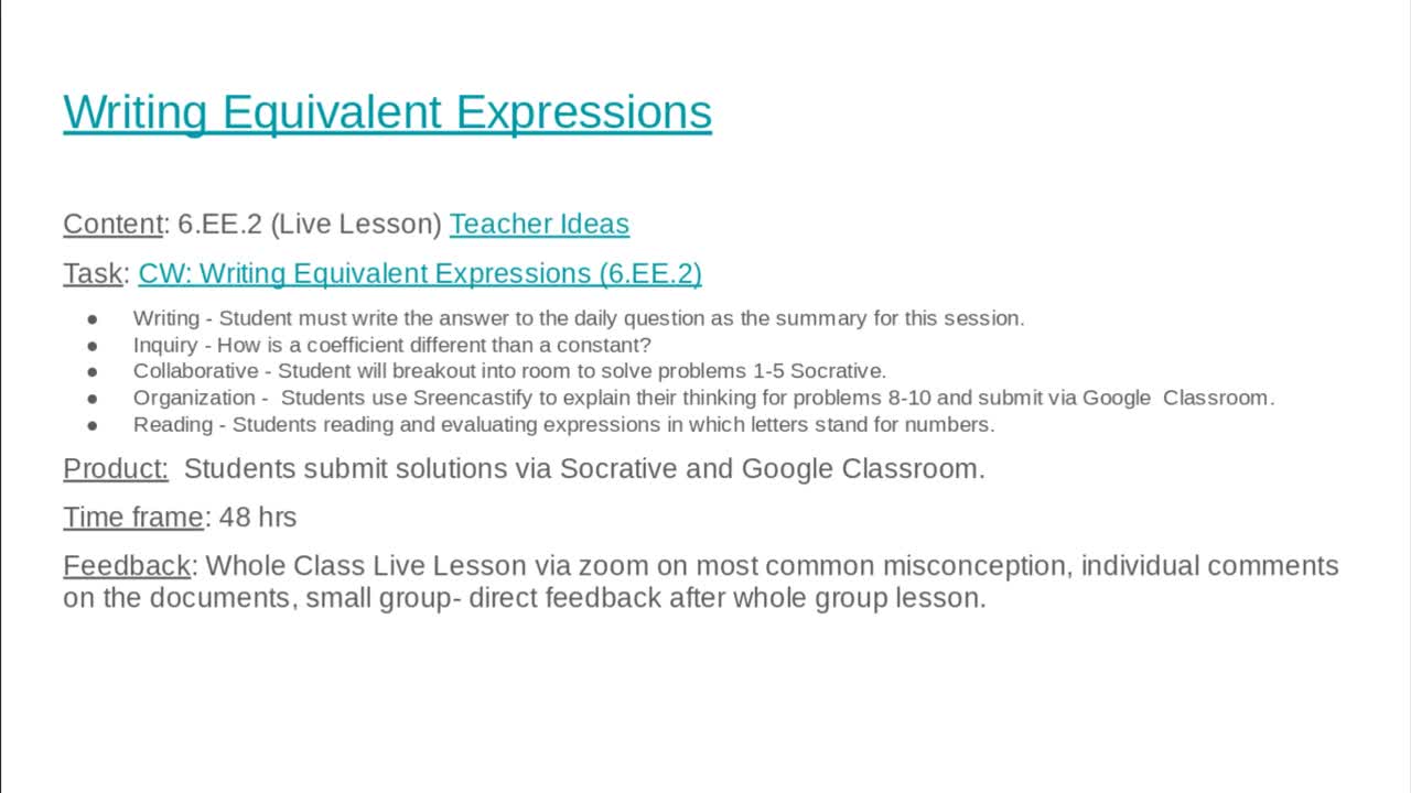 Writing Equivalent Expressions 2