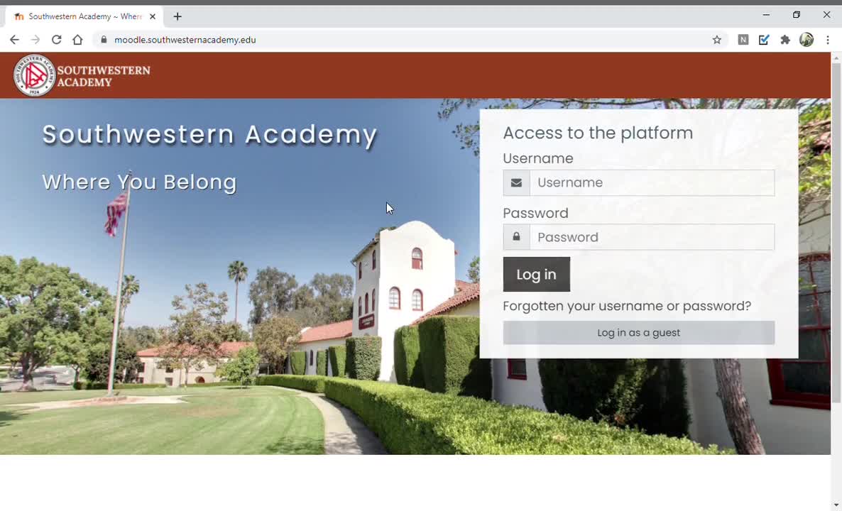 Logging in to Southwestern Academy Moodle