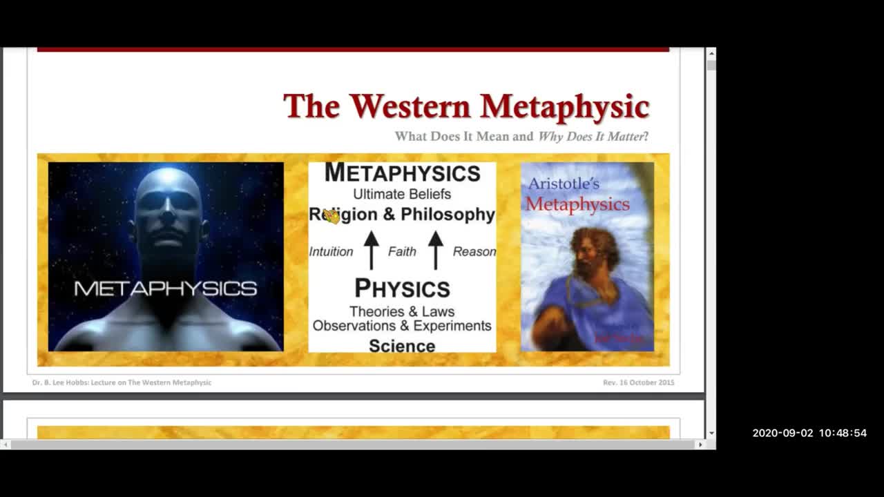 Dr. Hobbs's Lecture on the Western Metaphysic, Part I