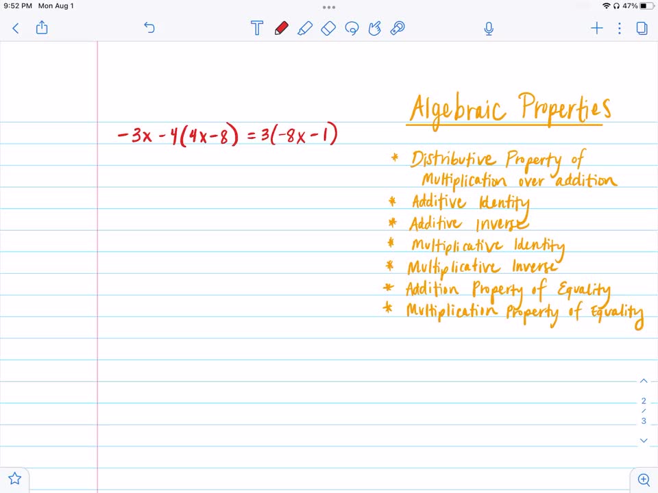 Algebraic Properties in Multi-Step Equations
