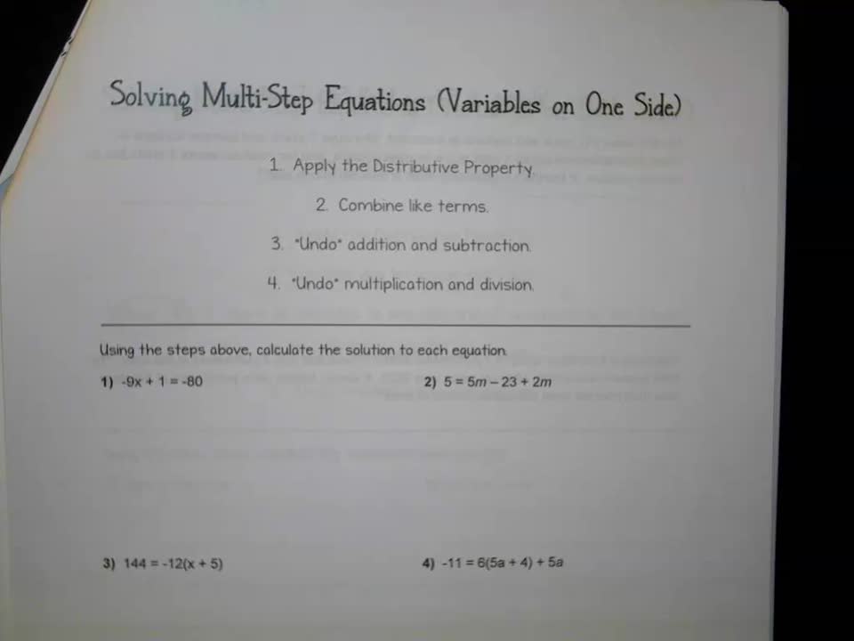 Topic 1_Solving Multi Step Equations